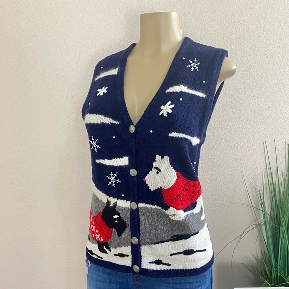 BOBBIE BROOKS | Vintage Scottie Holiday Vest Cardigan Sz S - Picture 3 of 7
